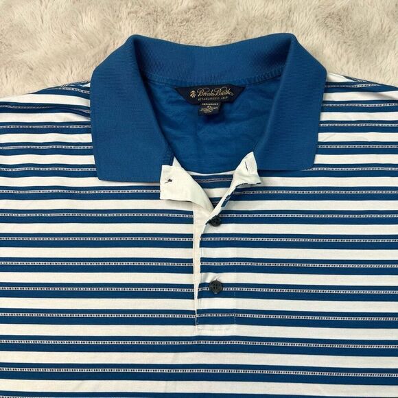 Brooks Brothers Polo Shirt Mens Size XL Mercerized Cotton Blue Stripe Cotton - Picture 2 of 8